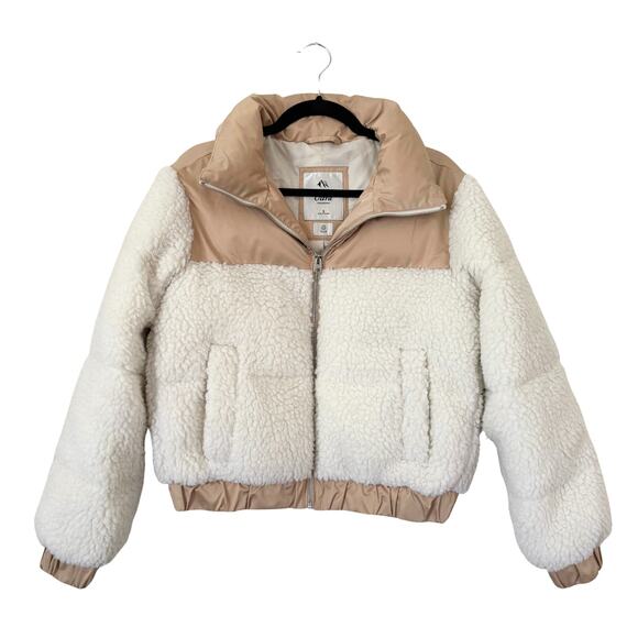 Women's Abercrombie & Fitch Ultra Faux Fur Color Block Mini Puffer Jacket -Small - Picture 2 of 9